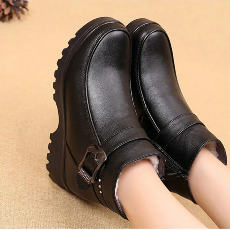 Cuzcare Orthopedic Women Ankle Boots Arch Support Warm Waterproof Genuine Leather Fashion