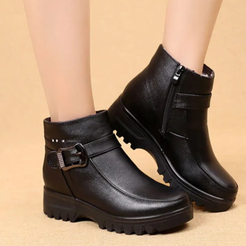 Cuzcare Orthopedic Women Ankle Boots Arch Support Warm Waterproof Genuine Leather Fashion