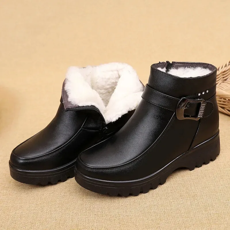 Cuzcare Orthopedic Women Ankle Boots Arch Support Warm Waterproof Genuine Leather Fashion