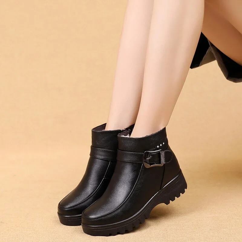 Cuzcare Orthopedic Women Ankle Boots Arch Support Warm Waterproof Genuine Leather Fashion