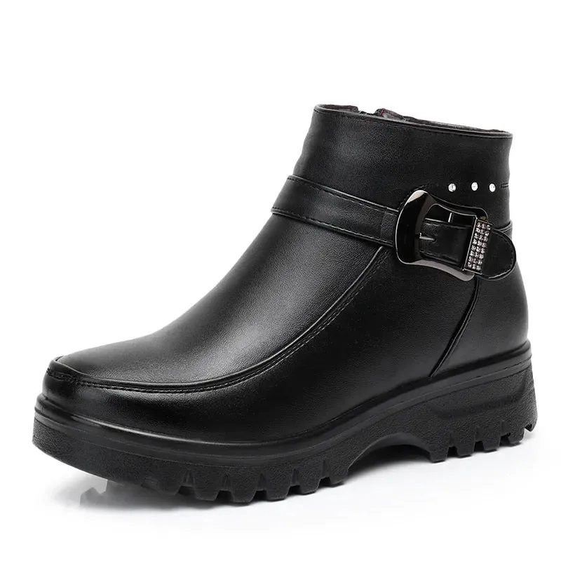Cuzcare Orthopedic Women Ankle Boots Arch Support Warm Waterproof Genuine Leather Fashion