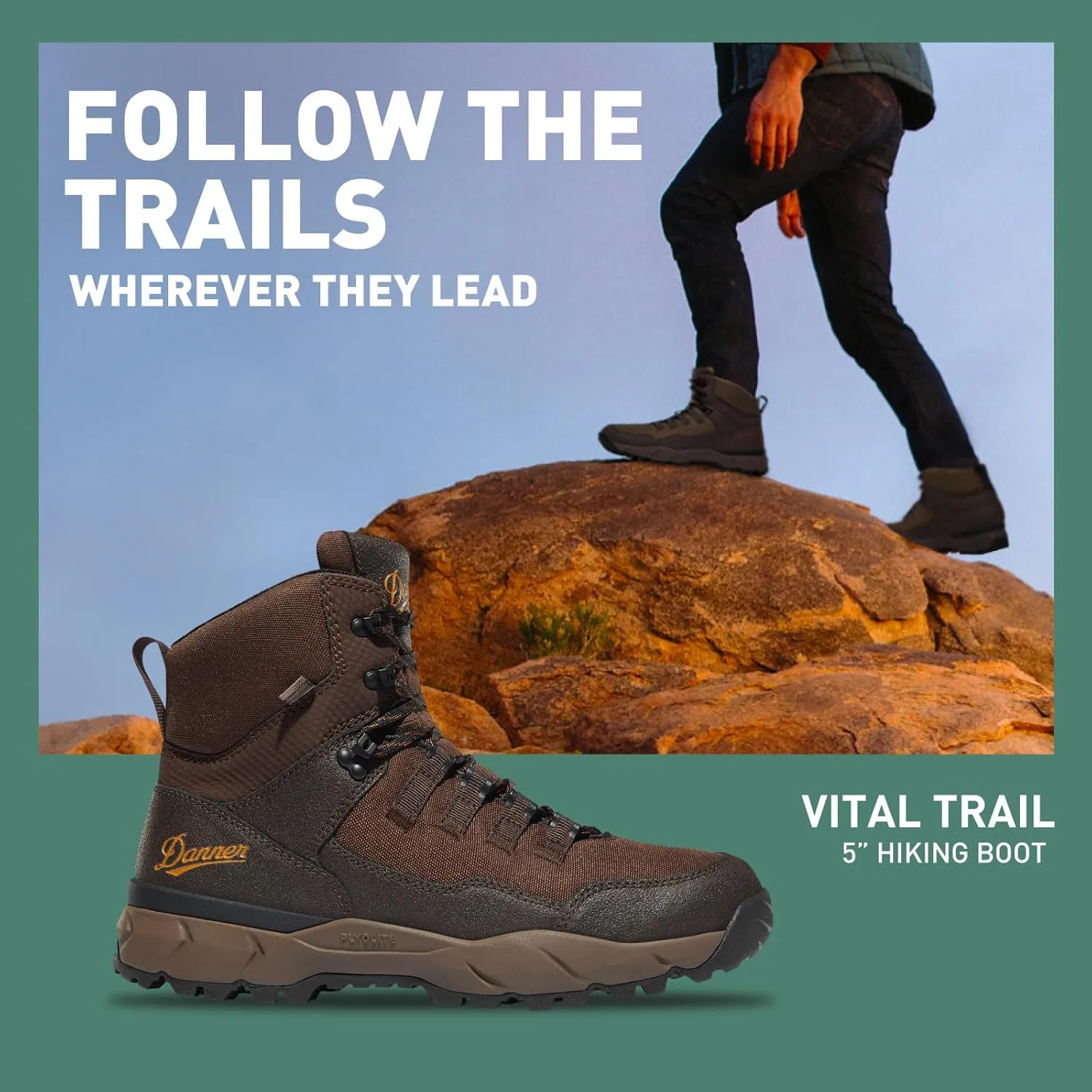 Danner Vital Trail 5 Hiking Boots for Men - Waterproof, Abrasion-Resistant Leather and Textile, with Shock-Absorbing Midsole and Traction Outsole