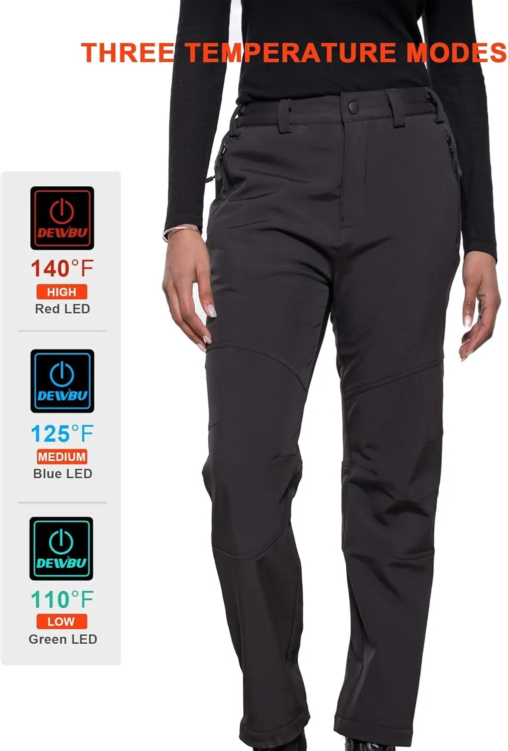 DEWBU Heated Pants for Women with 12V Battery Pack Fleece Lined Outdoor Softshell Pants Electric Heating Trousers