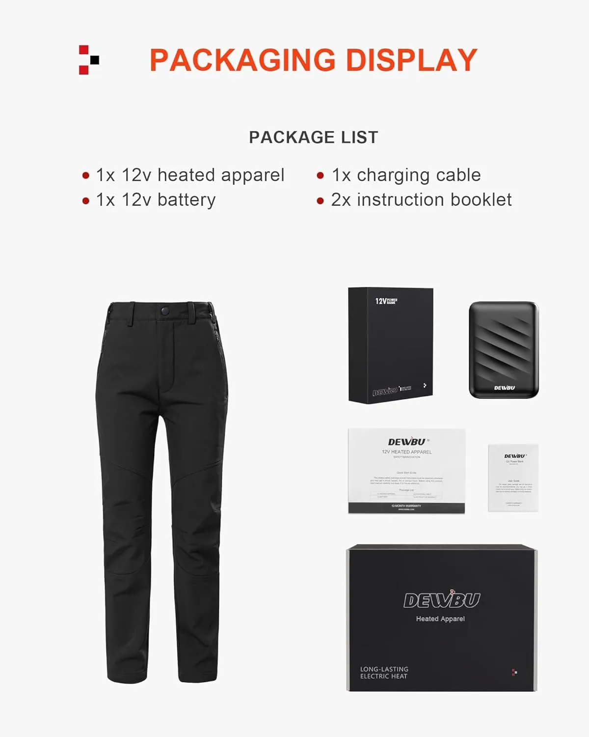 DEWBU Heated Pants for Women with 12V Battery Pack Fleece Lined Outdoor Softshell Pants Electric Heating Trousers