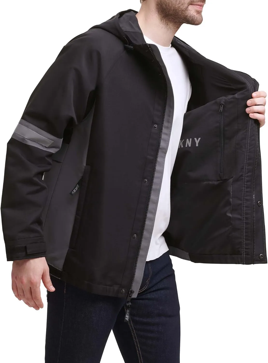 DKNY Men's Taslan Performance Hoody with Reflective Detail