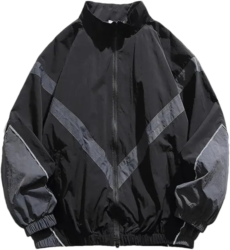 Dninmim Men's Vintage Solid Windbreakers Jacket Outdoor Hooded Spliced Pocket Rain Jacket