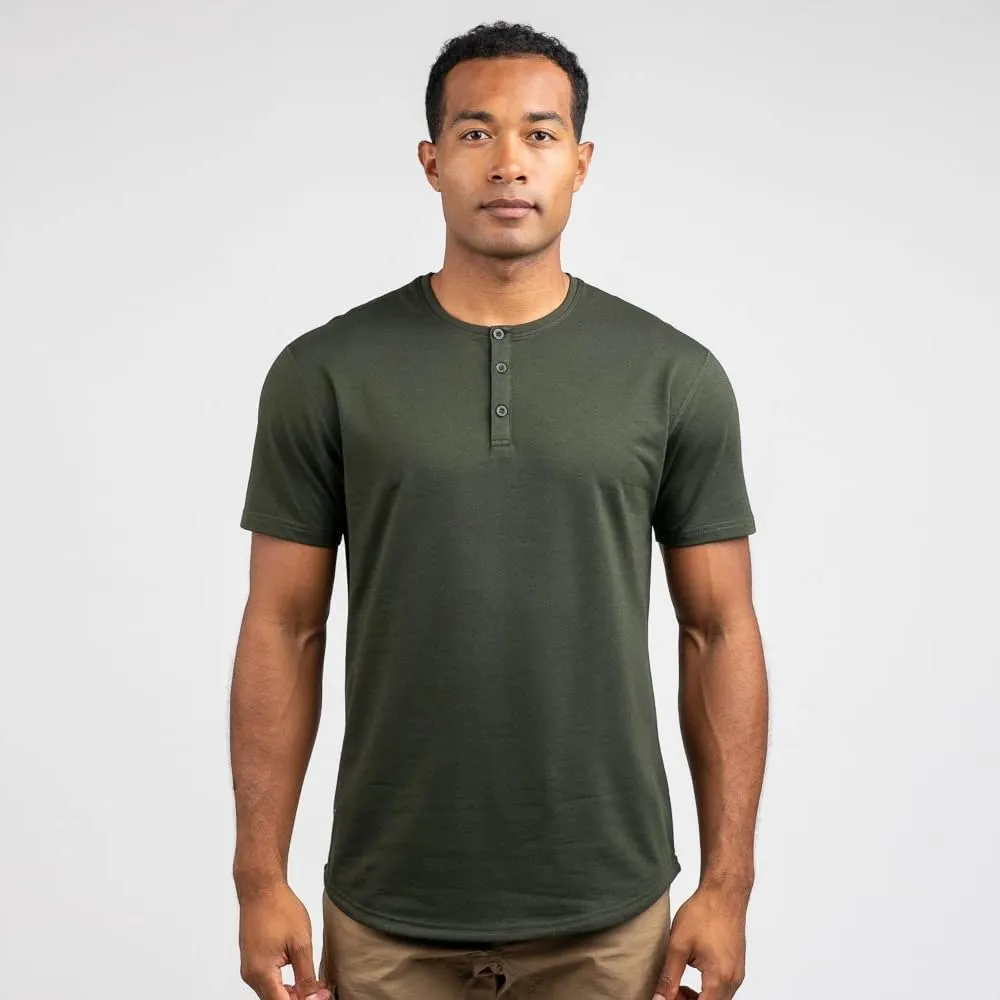 Drop-Cut Henley Shirts for Men, 3-Button Closure, Short Sleeve, Casual T-Shirt, Soft & Breathable, Wrinkle Resistant