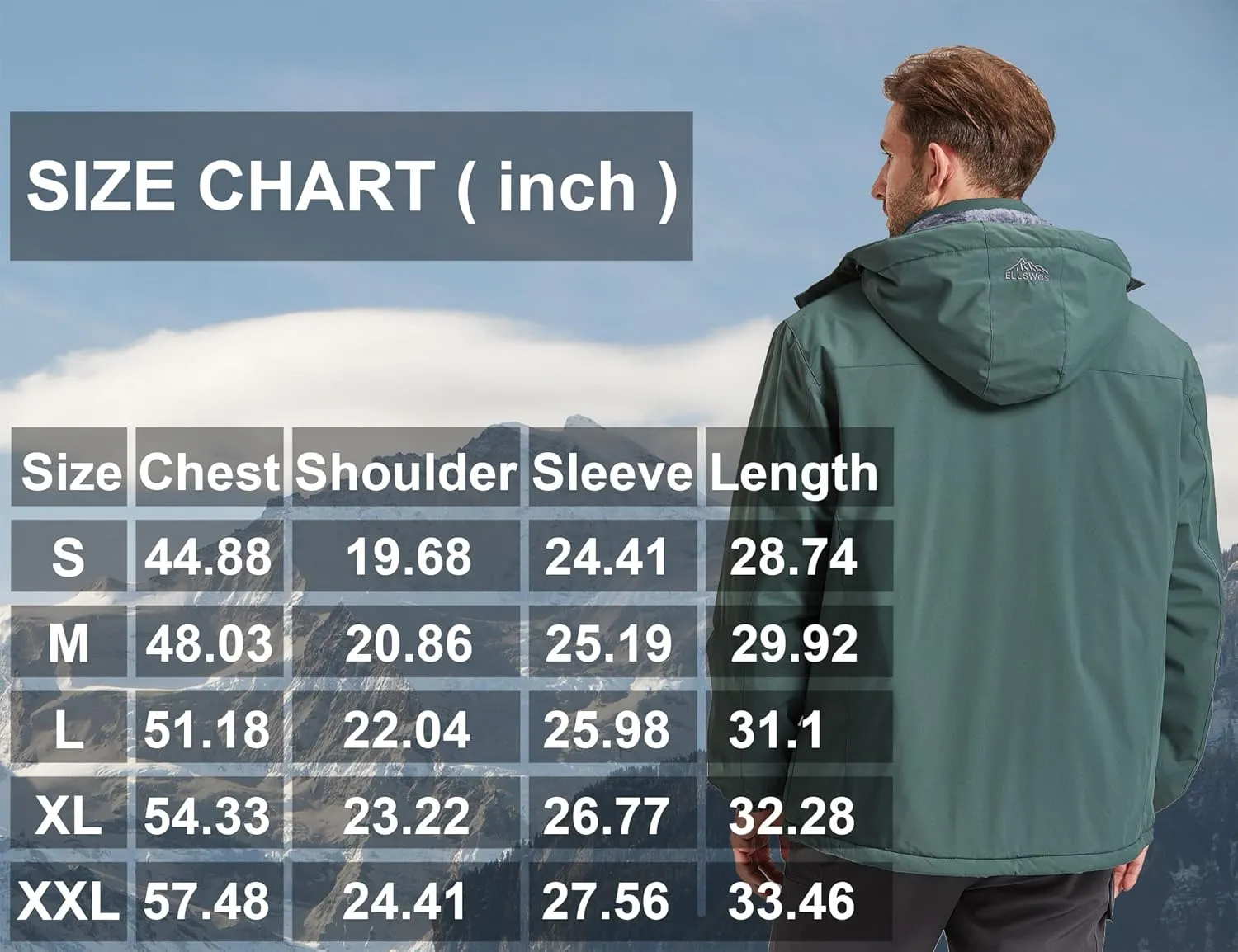 ELLSWOS Men's Waterproof Ski Jacket Winter Snow Coat Warm Hooded Raincoat Windproof Windbreakers