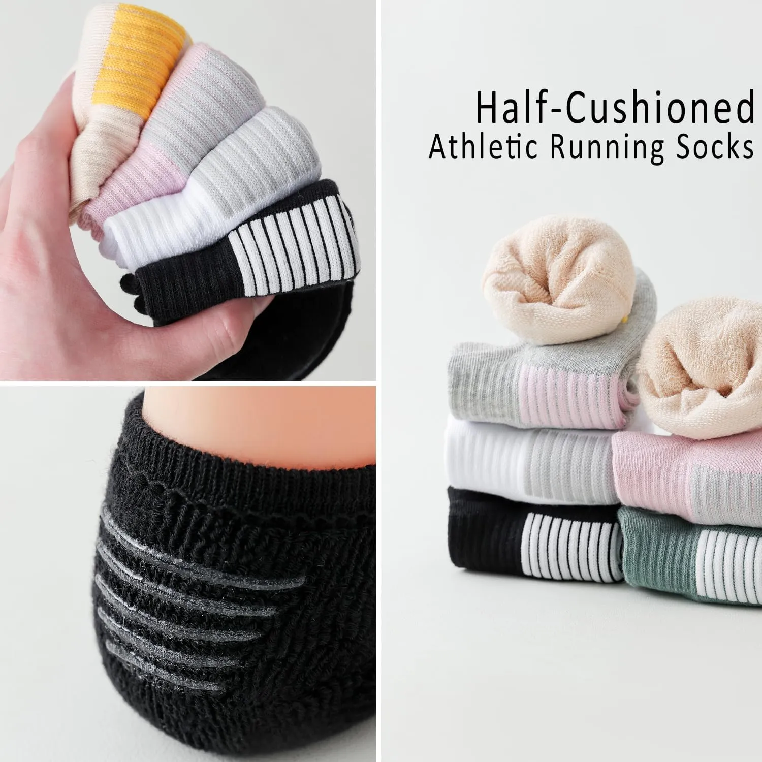EPEIUS Thick No Show Socks for Women Athletic Ankle Socks Cushioned Running Low Cut Non Slip Footies 3/6 Pairs
