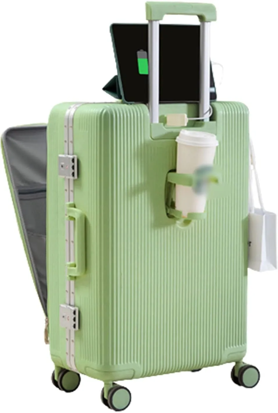 Expandable Rolling Suitcase, Carry-on Luggage with USB Interface, 360 Shock-Absorbing Silent Universal Wheels, Super Large Capacity (Green 20 inches)