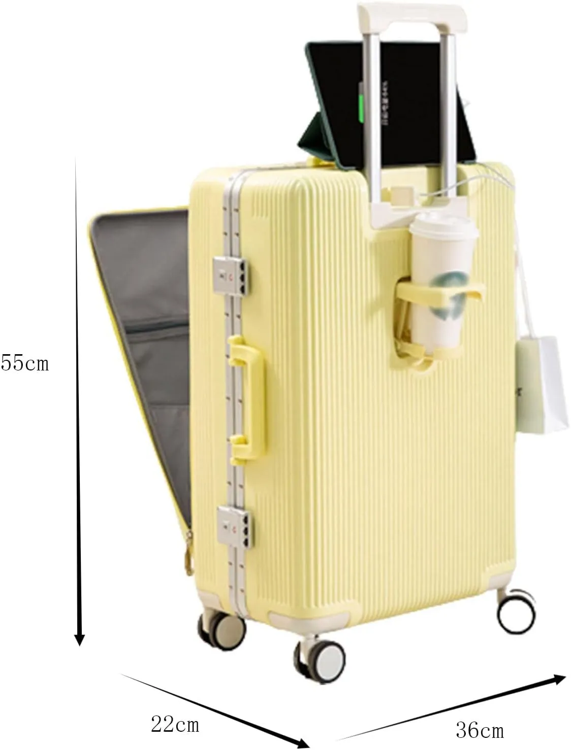 Expandable Rolling Suitcase, Carry-on Luggage with USB Interface, 360 Shock-Absorbing Silent Universal Wheels, Super Large Capacity (Green 20 inches)
