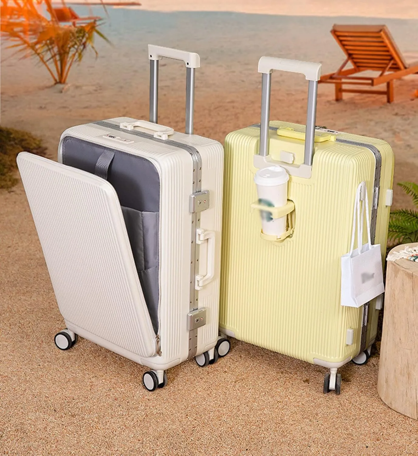 Expandable Rolling Suitcase, Carry-on Luggage with USB Interface, 360 Shock-Absorbing Silent Universal Wheels, Super Large Capacity (Green 20 inches)