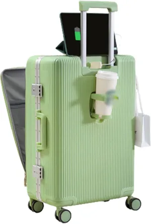 Expandable Rolling Suitcase, Carry-on Luggage with USB Interface, 360 Shock-Absorbing Silent Universal Wheels, Super Large Capacity (Green 20 inches)