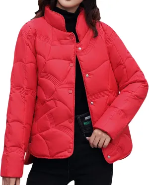 Fashion Solid Winter Button Padded Jacket for Womens Casual Loose Insulated Padded Coat Long Sleeve Pockets Overcoat