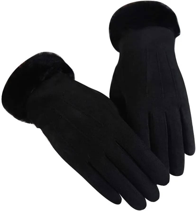 Female Winter Gloves Warm Lined Touchscreen Driving Gloves Suede Leather Plush Wrist Mittens for Women