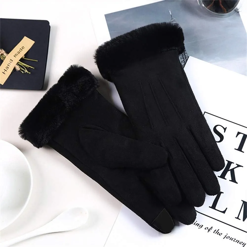 Female Winter Gloves Warm Lined Touchscreen Driving Gloves Suede Leather Plush Wrist Mittens for Women