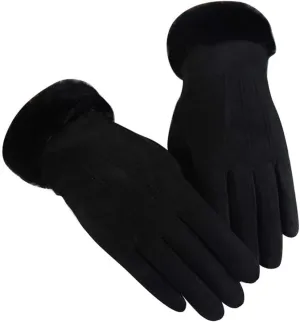 Female Winter Gloves Warm Lined Touchscreen Driving Gloves Suede Leather Plush Wrist Mittens for Women