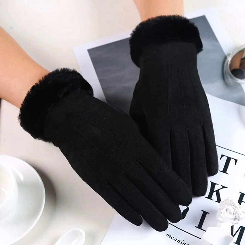 Female Winter Gloves Warm Lined Touchscreen Driving Gloves Suede Leather Plush Wrist Mittens for Women