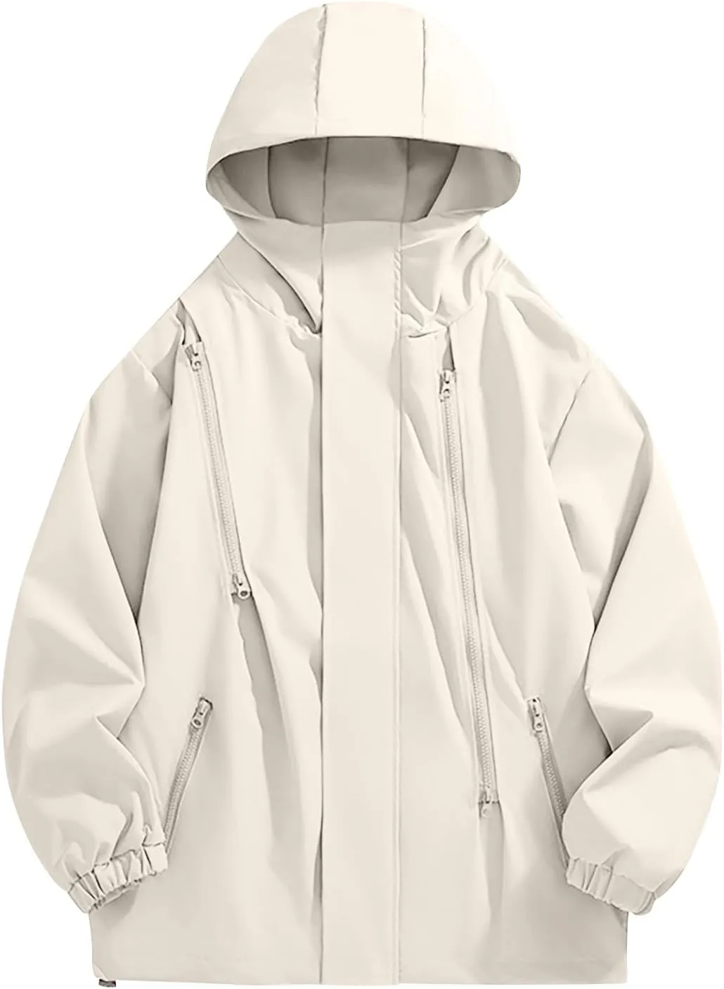 Finelylove Mens Rain Jacket Waterproof Lightweight Hooded Windbreaker Distressed Softshell Jackets Raincoat for Hiking