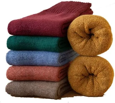 Five pairs of wool socks,mixed colour warm thick socks, lovely colors, hiking boots warm knitting comfortable winter men and women's soft socks, wool round neck socks, hiking warm boots socks