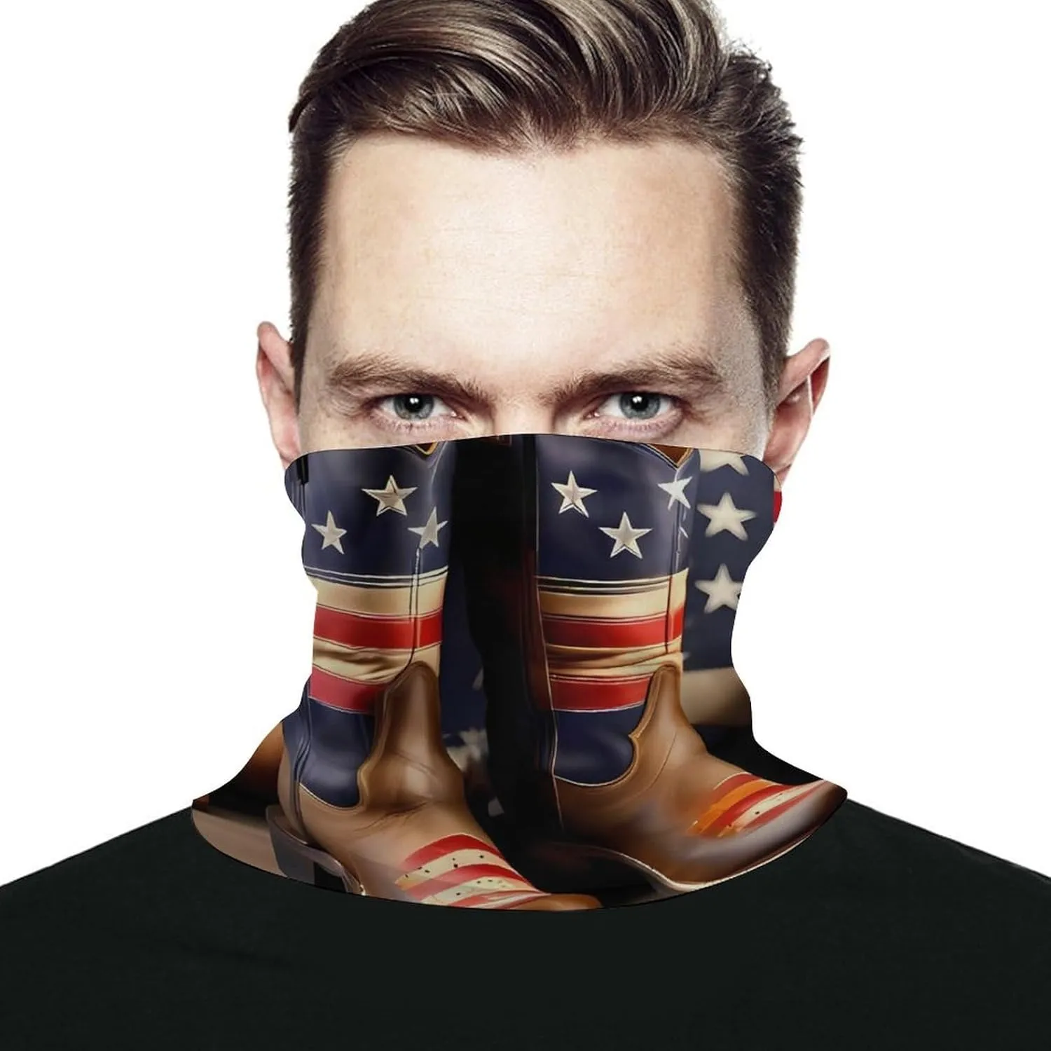 Flag with Cowboy Boots Face Mask for Cold Weather Neck Gaiter Scarf Windproof Bandana for Men Women Elastic Balaclava Headbands for Motorcycle Cycling Riding Skiing Party