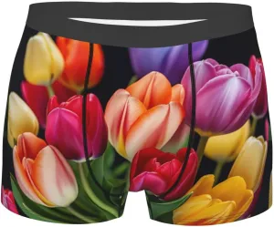 Flower Men's Boxer Briefs Soft Breathable Underwear Stretch Moisture-Wicking Trunks Tagless