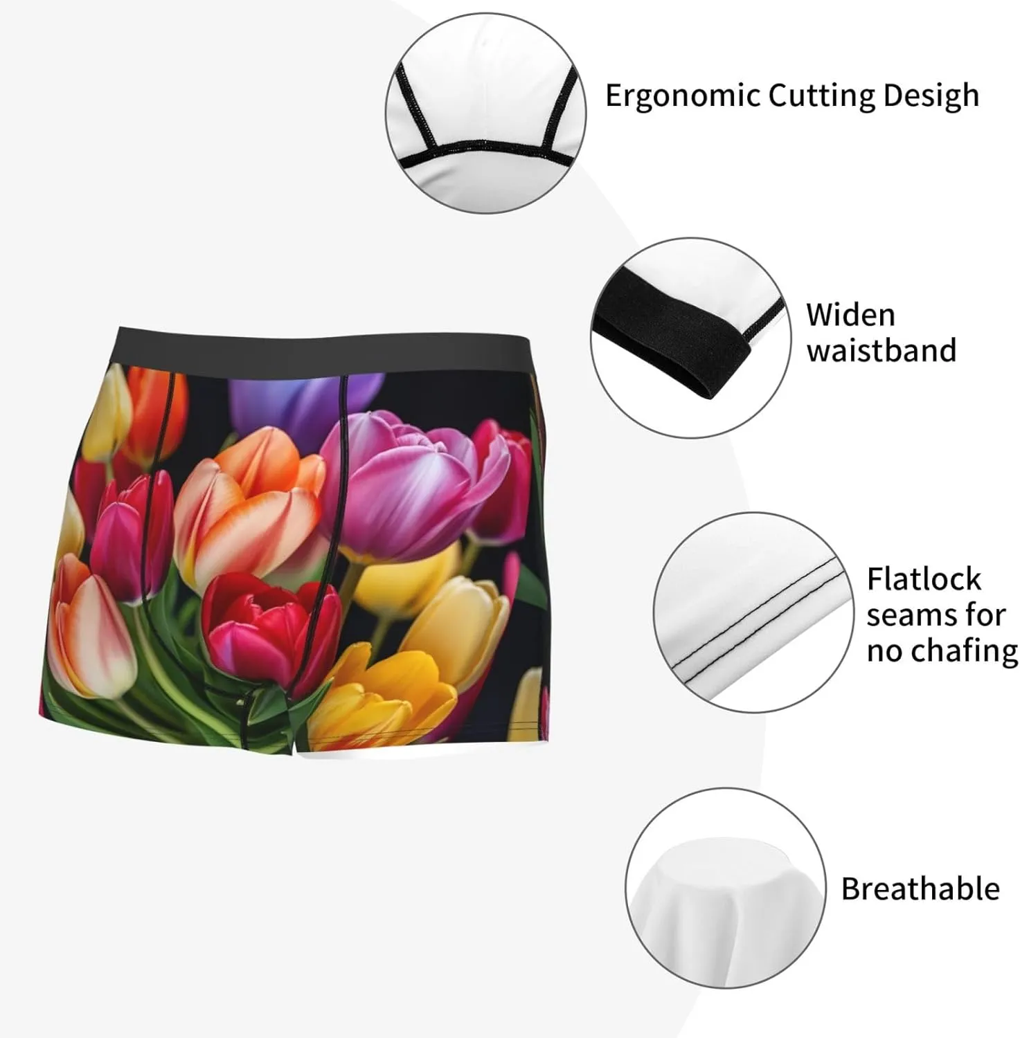 Flower Men's Boxer Briefs Soft Breathable Underwear Stretch Moisture-Wicking Trunks Tagless