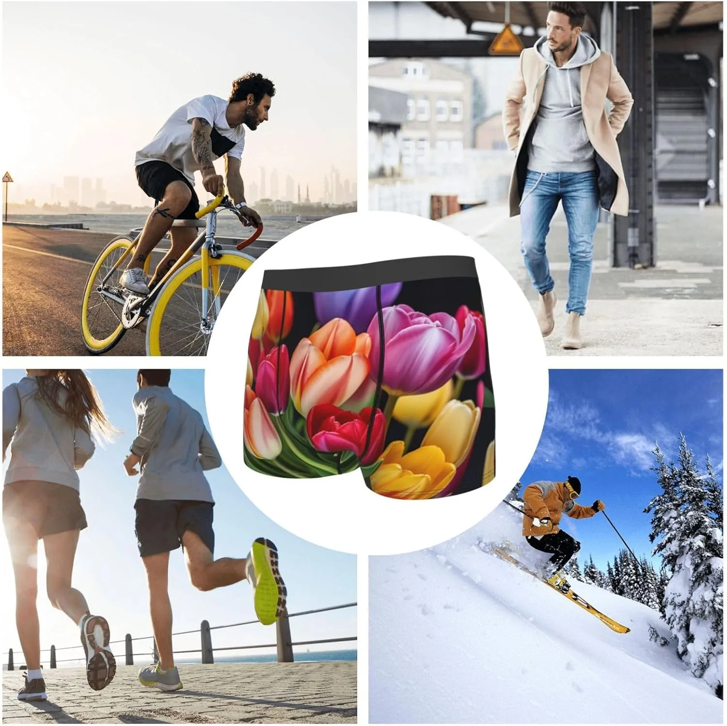 Flower Men's Boxer Briefs Soft Breathable Underwear Stretch Moisture-Wicking Trunks Tagless
