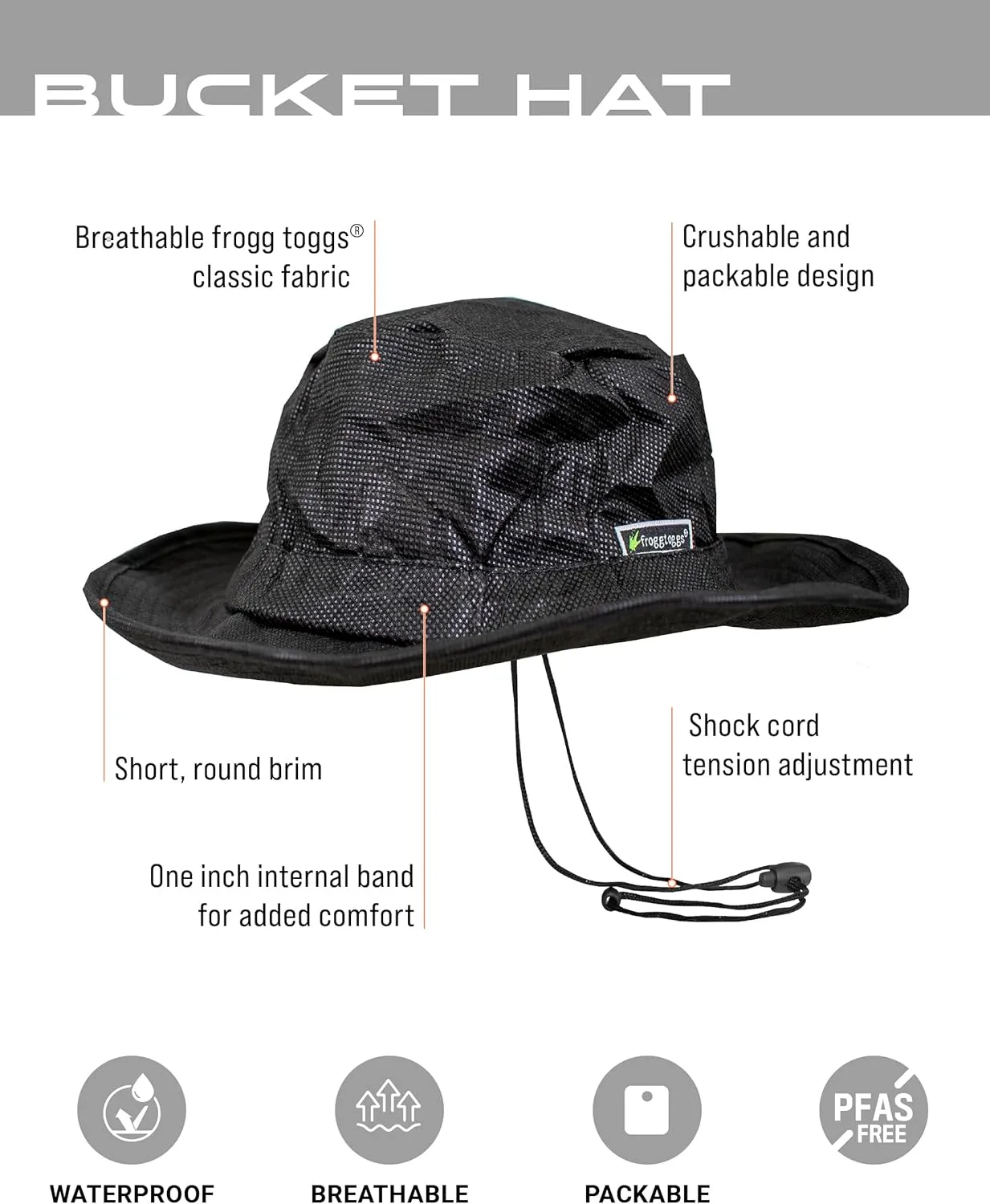 FROGG TOGGS Bucket Hat, Waterproof, Breathable, Sun Protection