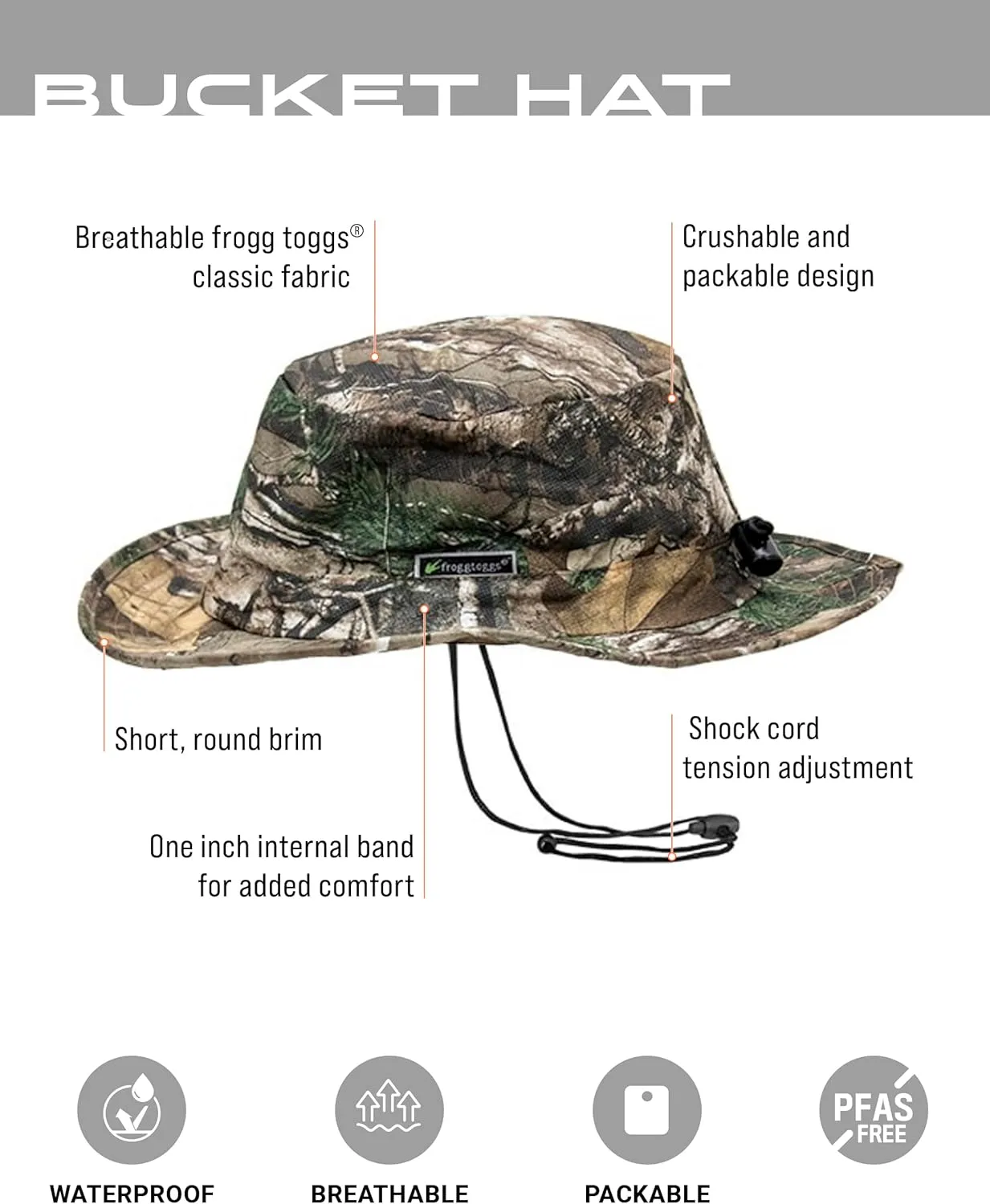 FROGG TOGGS Bucket Hat, Waterproof, Breathable, Sun Protection