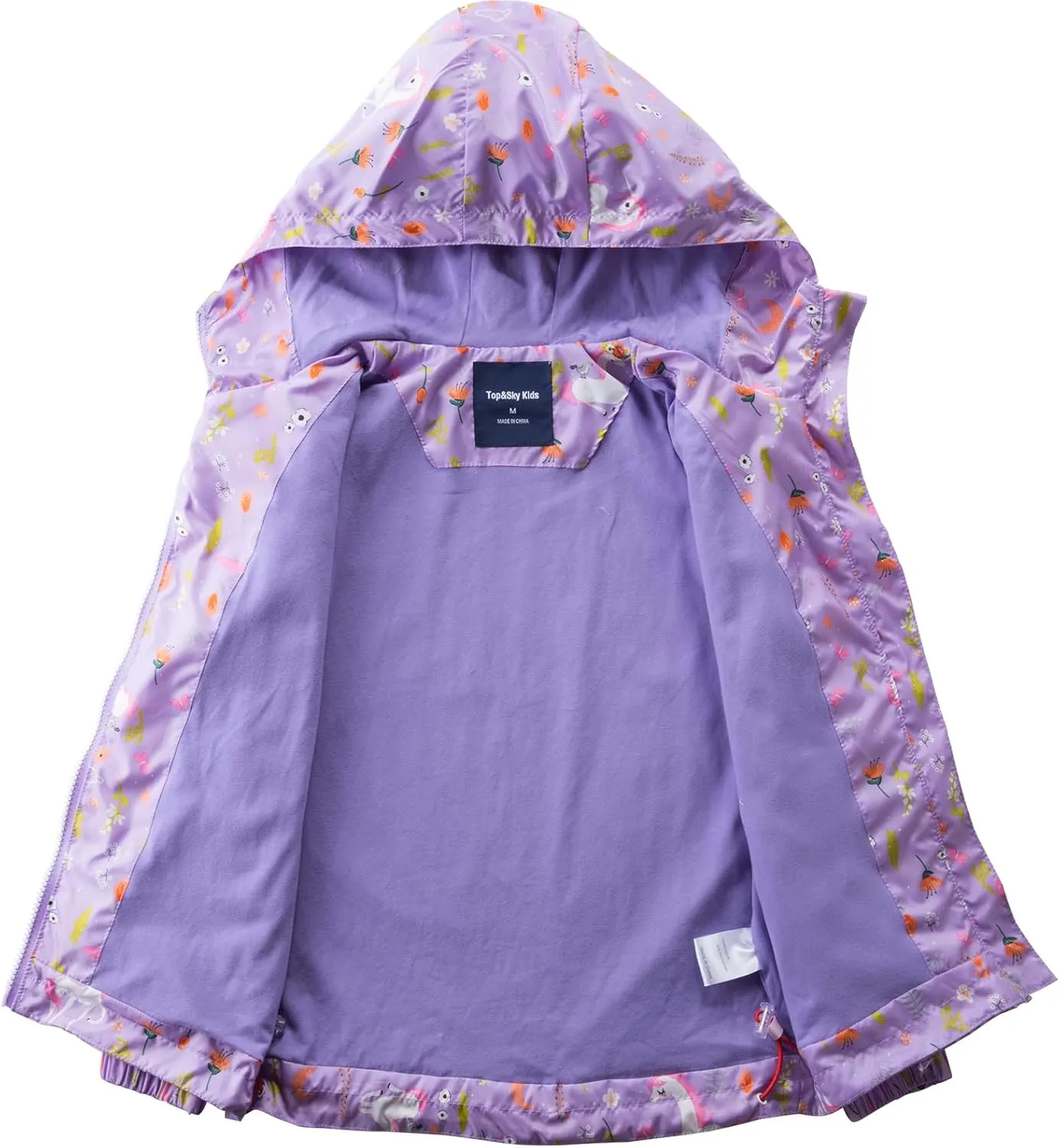 Girls Rain Jackets Lightweight Waterproof Hooded Winter Raincoats Windbreakers for Kids Fleece Knitted Lining