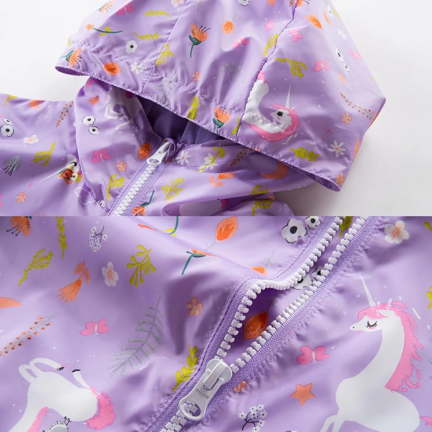 Girls Rain Jackets Lightweight Waterproof Hooded Winter Raincoats Windbreakers for Kids Fleece Knitted Lining