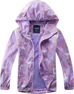 Girls Rain Jackets Lightweight Waterproof Hooded Winter Raincoats Windbreakers for Kids Fleece Knitted Lining