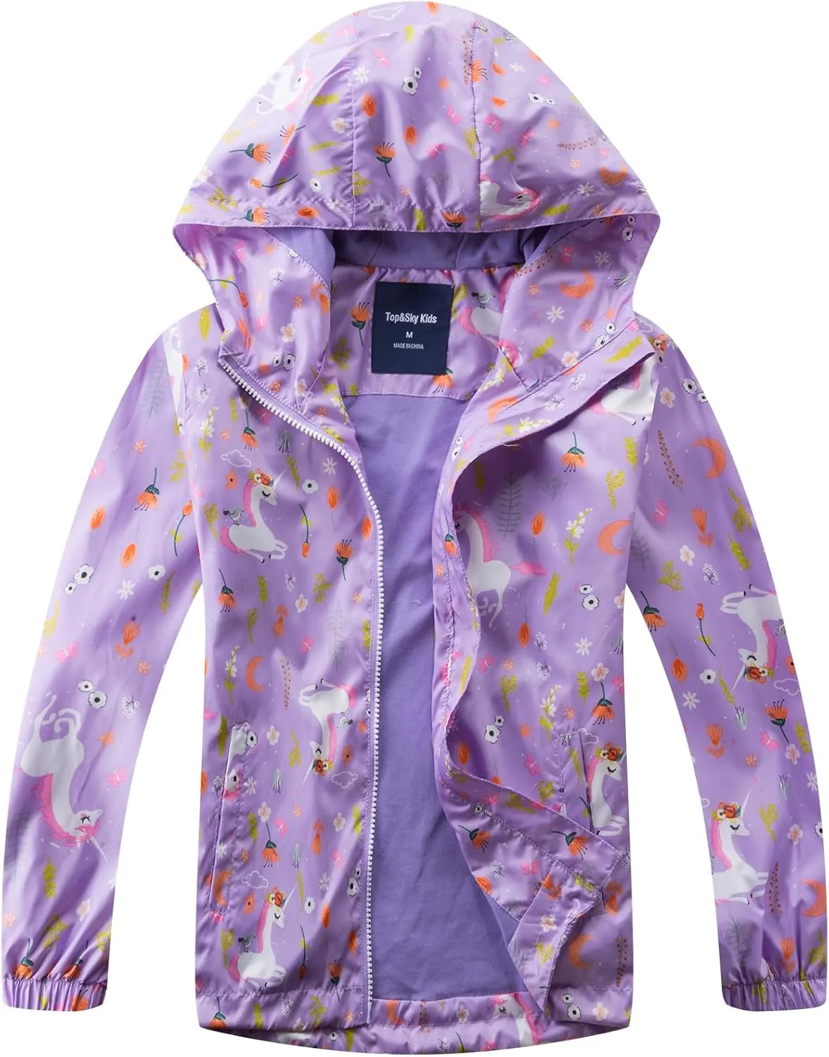 Girls Rain Jackets Lightweight Waterproof Hooded Winter Raincoats Windbreakers for Kids Fleece Knitted Lining