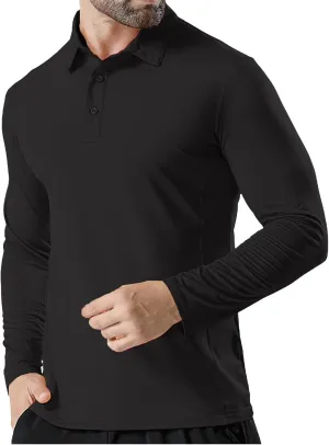 Golf Shirts for Mens Moisture Wicking Quick-Dry Long Sleeve Polo Shirt Performance Athletic Summer Collared T-Shirts