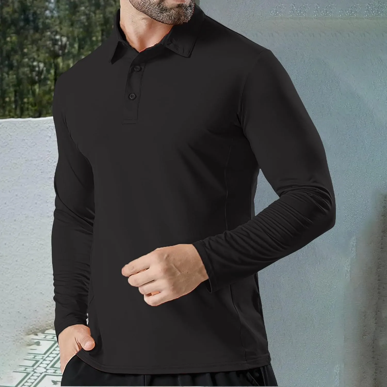 Golf Shirts for Mens Moisture Wicking Quick-Dry Long Sleeve Polo Shirt Performance Athletic Summer Collared T-Shirts