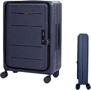Habrur Checked Luggage Carry On Luggage Foldable Suitcases Adjustable Trolley Carry On Luggage Front Open Portable Suitcase Luggage Suitcase (Color : A, Size : 20 inch)
