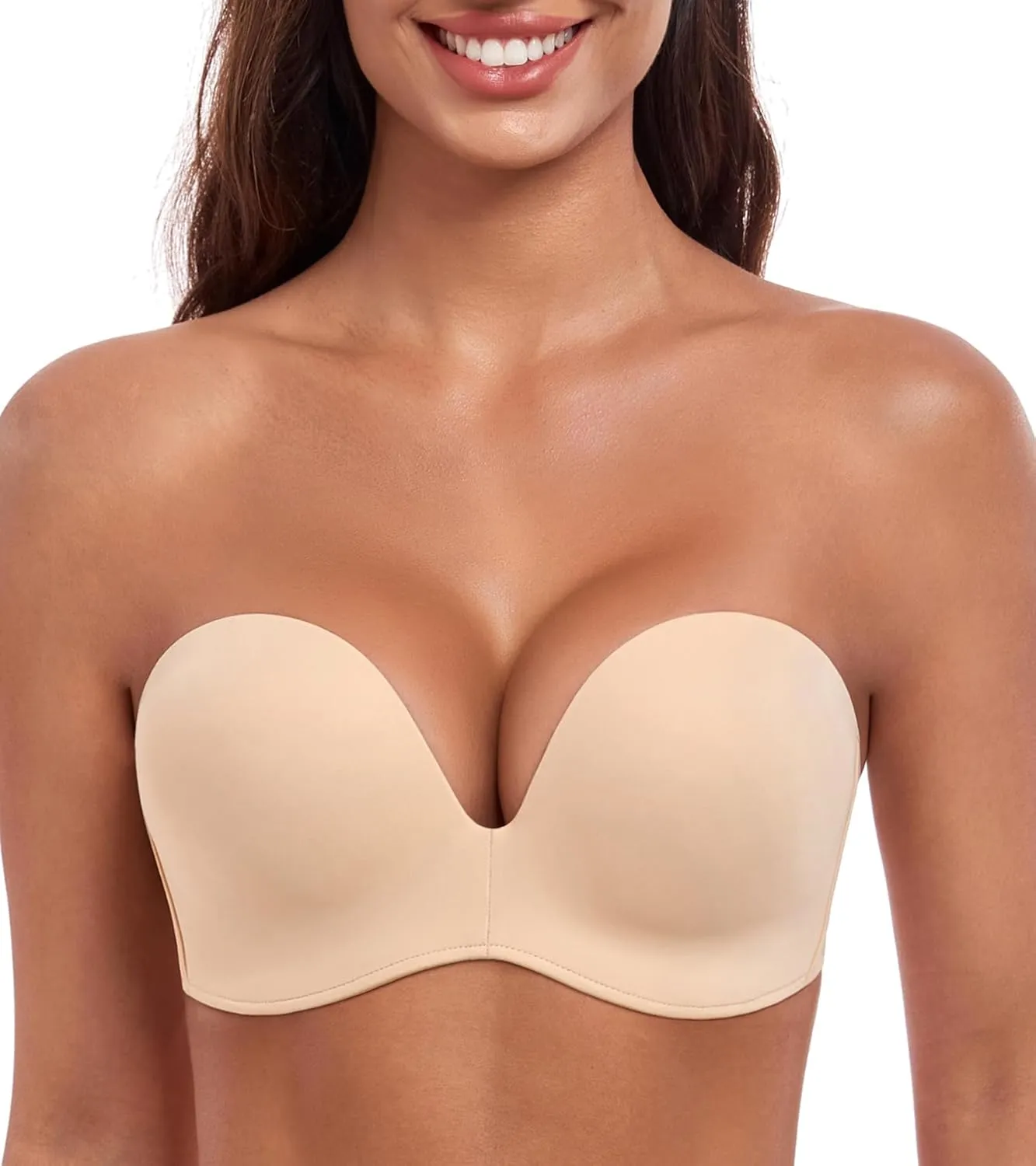 HACI Push Up Strapless Bra for Women Anti-Slip Padded Wireless Stay Put