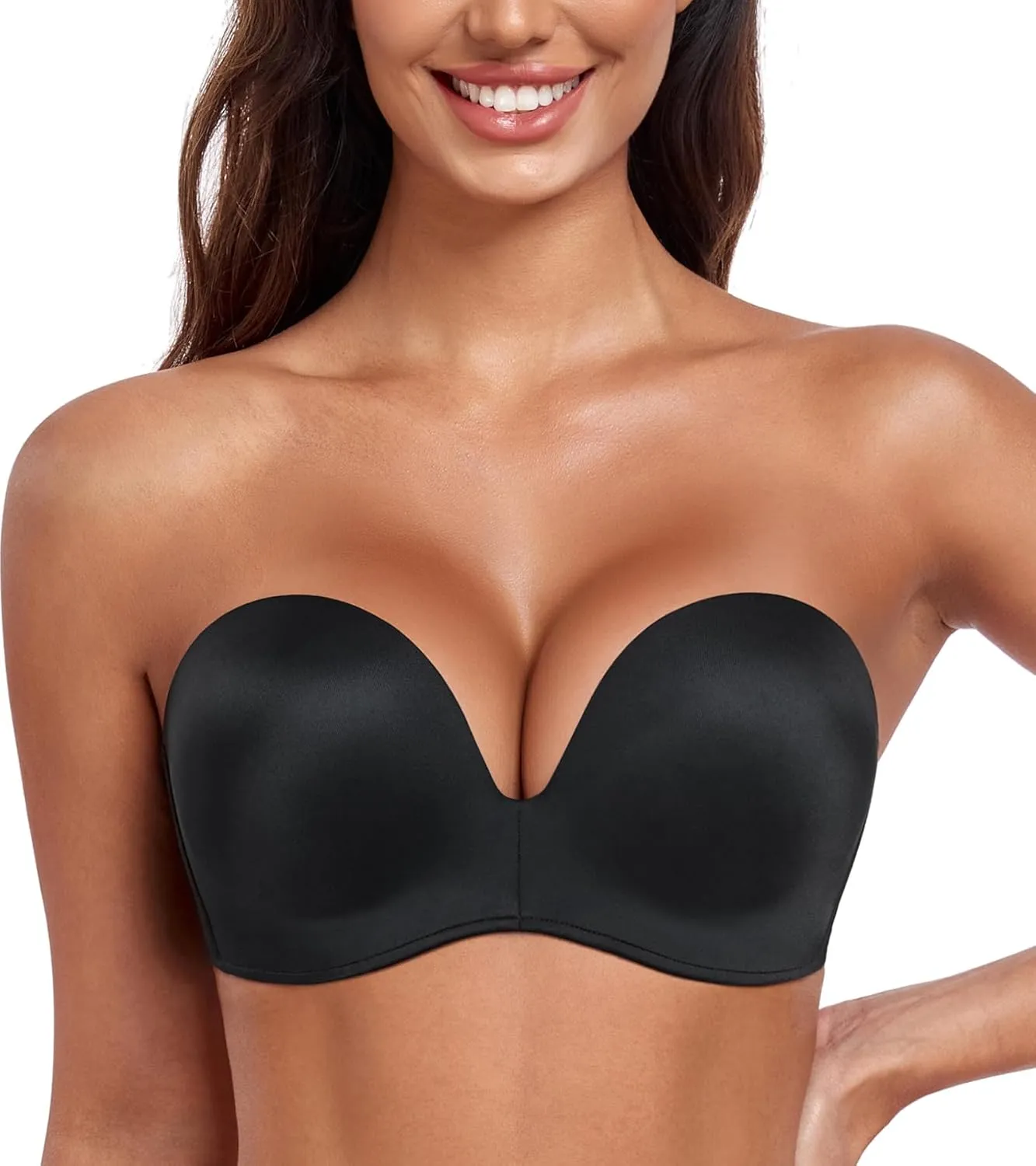 HACI Push Up Strapless Bra for Women Anti-Slip Padded Wireless Stay Put