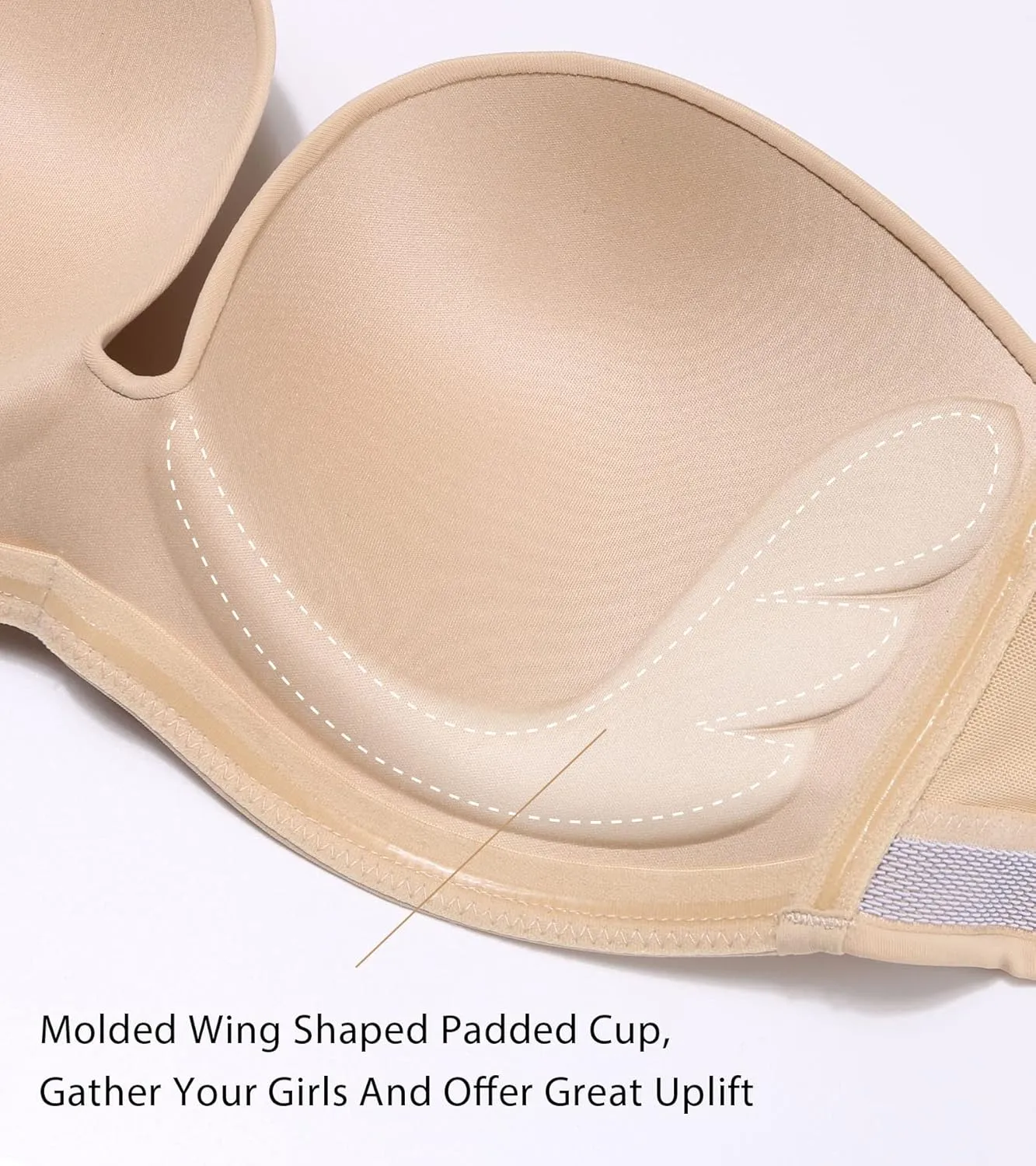 HACI Push Up Strapless Bra for Women Anti-Slip Padded Wireless Stay Put