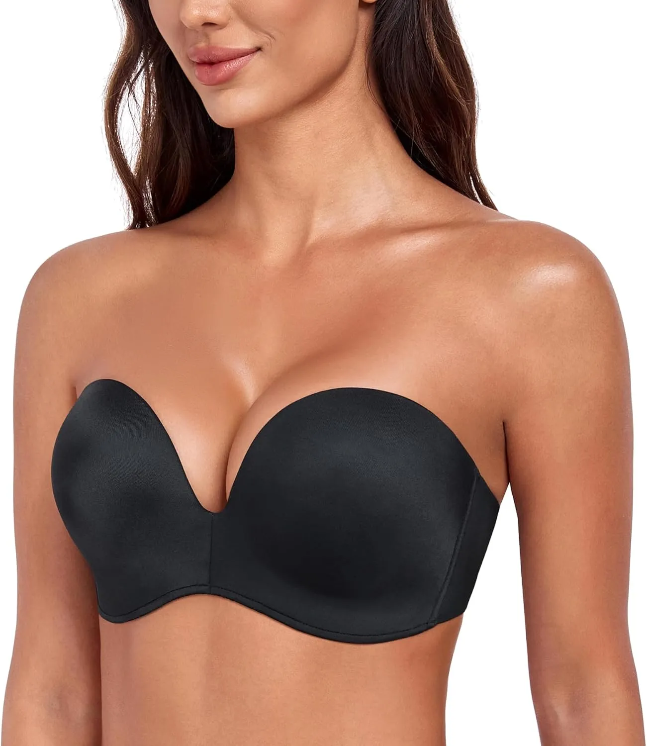 HACI Push Up Strapless Bra for Women Anti-Slip Padded Wireless Stay Put