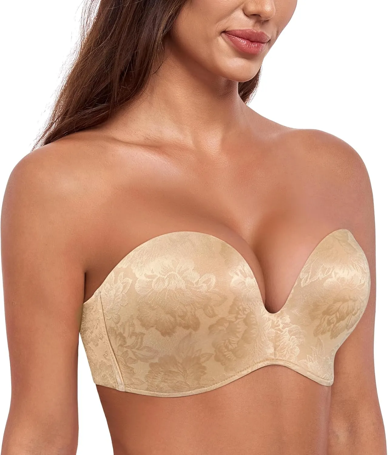 HACI Push Up Strapless Bra for Women Anti-Slip Padded Wireless Stay Put