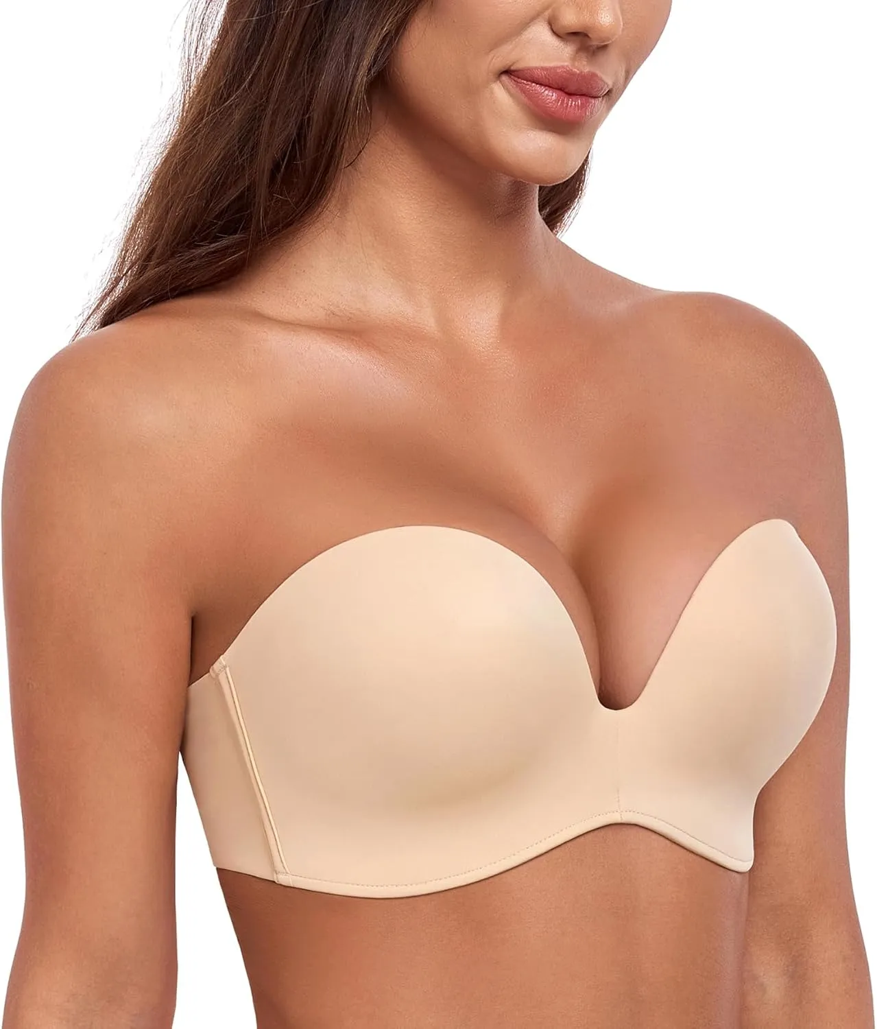 HACI Push Up Strapless Bra for Women Anti-Slip Padded Wireless Stay Put