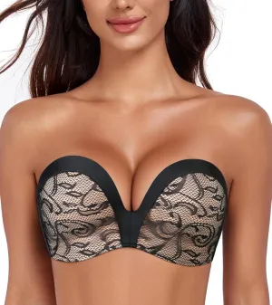 HACI Push Up Strapless Bra for Women Anti-Slip Padded Wireless Stay Put