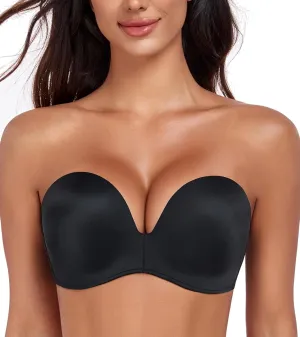 HACI Push Up Strapless Bra for Women Anti-Slip Padded Wireless Stay Put