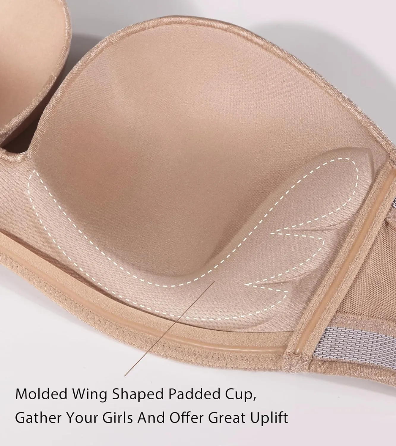 HACI Push Up Strapless Bra for Women Anti-Slip Padded Wireless Stay Put