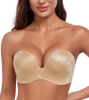 HACI Push Up Strapless Bra for Women Anti-Slip Padded Wireless Stay Put