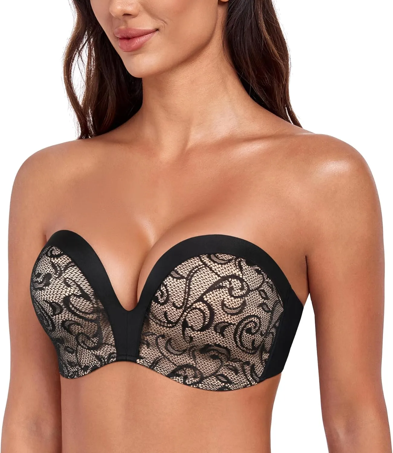 HACI Push Up Strapless Bra for Women Anti-Slip Padded Wireless Stay Put