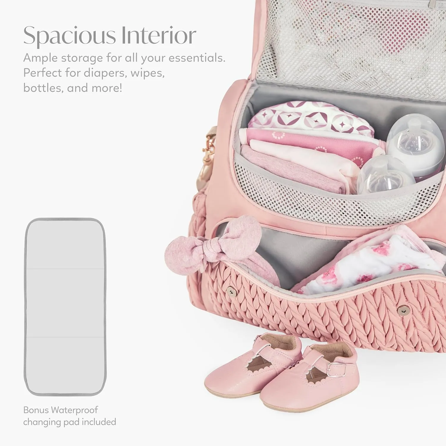 Hannah & Sophia Belle Convertible Baby Diaper Backpack & Bag in Pink Polyester with Classic Style