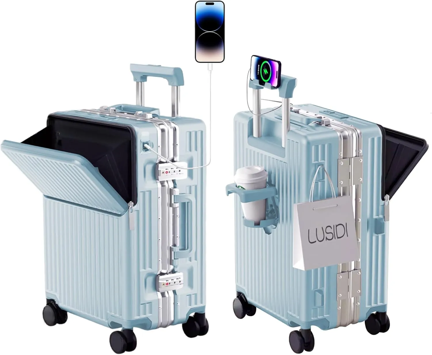 Hard Shell Luggage 20 Inch Travel Luggage, Carry-On Luggage Spinner TSA with Lid, ABS Aluminum FrameLightweight Travel Luggage 20'' 24'' 26''Carry-On (upgraded blue, 28 inch)